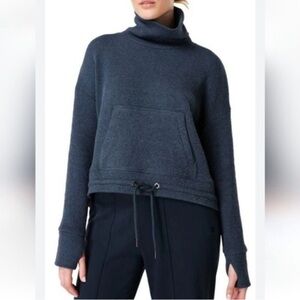 Sweaty Betty Oversized Navy Restful boucle Cowl Pocket Sweater Sweatshirt Medium